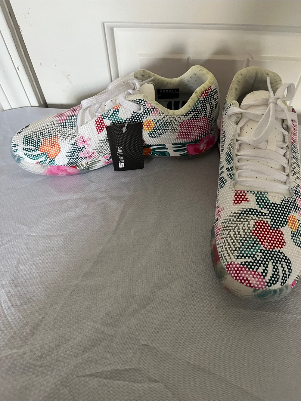 NOBULL White Kids Sneakers with Pink, Green & Orange Floral Print - Picture 3 of 6